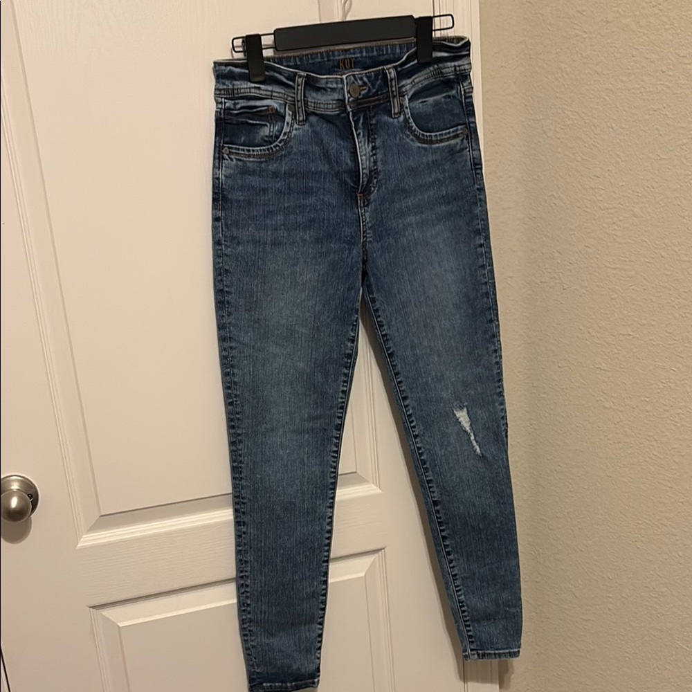Kut from the Kloth Blue Skinny Jeans with Distressed Details